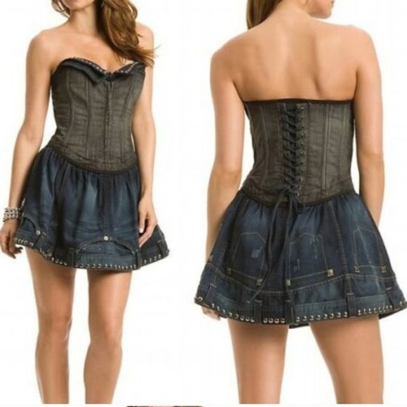 Guess Dresses & Skirts - Guess Blue and Black Denim Dress with Gold Nail Heads Size 9